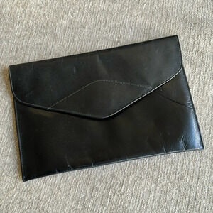 Vintage black leather envelope style clutch bag by Philippe
